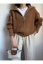 Brown Turn-Down Collar Zippered Knitwear Cardigan - 5