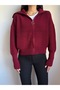Claret Red Turn-Down Collar Zippered Knitwear Cardigan - 4