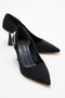 Women's Side Long Buckle Stiletto Shoes; Black Zra