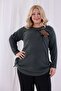 Women's Plus Size Floral Detailed Gathered Side Soft Textured Knit Blouse - 7