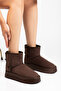 Uk High Tan Suede Half Boots with Fur Inside Flat Sole Women's Shoes - 2