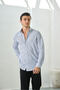 Slim Fit Navy Blue Striped Buttoned Collar 100% Cotton Flared Linen Look Shirt - 3
