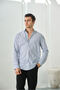 Slim Fit Navy Blue Striped Buttoned Collar 100% Cotton Flared Linen Look Shirt - 2