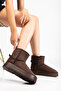 Uk High Tan Suede Half Boots with Fur Inside Flat Sole Women's Shoes