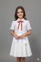 Girl's Red Bow Lace Embroidered White Shirt White Flared Skirt Performance Set October 29 April 23