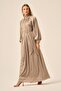 Women's Comfortable Fit Silk Satin Balloon Sleeve Dress Khaki 31208 - 4