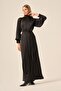 Women's Comfortable Fit Silk Satin Balloon Sleeve Dress Black 31208 - 3