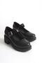 K-708 Black Wrinkled Patent Leather Buckle High-Sole Loafer Shoes - 4