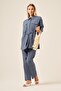 Women's Comfortable Fit Short Sleeve Linen Suit Blue 31196 - 3