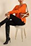 Women's V-Neck Oversize Basic Square Patterned Ribbed Knit Sweater - 6542 - 2