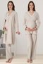 Women's Beige Lace Special Design Cotton Combed Cotton Maternity Pajamas Set 3-Piece Set - 4