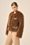 Women's Fur Textured Short Coat Brown 31241 - 2
