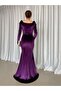 Square Neck Slit Velvet Evening Dress 582318 Mürdüm - 4