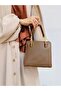Dark Mink 3-Compartment Faux Leather Women's Hand and Shoulder Strap Bag with Chain Detail - 3
