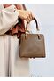 Dark Mink 3-Compartment Faux Leather Women's Hand and Shoulder Strap Bag with Chain Detail - 7