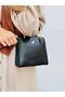 Black 3-Compartment Faux Leather Women's Hand and Shoulder Strap Bag with Chain Detail - 6