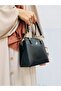 Black 3-Compartment Faux Leather Women's Hand and Shoulder Strap Bag with Chain Detail - 3