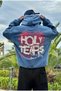 Premium Acid Wash Holly Tears Printed Hoodie - 5