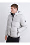 Gray Standard Fit Hooded Men's Puffer Jacket