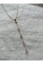Pink Quartz Stone Steel Y Necklace / Handcrafted