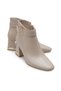 Women's Heeled Winter Boots Square Toe Beige Wrinkled Leather Look Gold Buckle Detail 6.5 cm Thick Heel - 4