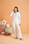 Women's Lace Detailed V-Neck Long Sleeve Pajama Set - Soft and Comfortable - 4