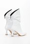 Women's White Special Design Thin Heeled Drawstring Zippered Boots - 4