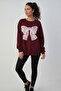 White Lace Ribbon Patterned Women's Oversize Sweatshirt