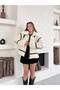 Women's Teddy Plush Biker Coat - Black Leather Detailed Puffer Bomber Warm Winter Jacket