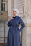 Women's Half Placket Buttoned Lace-Up Corduroy Hijab Dress - 4