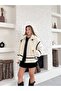 Women's Teddy Plush Biker Coat - Black Leather Detailed Puffer Bomber Warm Winter Jacket - 3