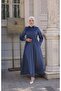 Women's Half Placket Buttoned Lace-Up Corduroy Hijab Dress