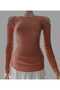 Women’s Long Sleeve Crew Neck Cut-Out Detail Stretch Fabric Blouse with Shoulder Cutout - 2