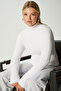Women's Walk Ribbed Soft Bearded Half-Throat White Knitwear Sweater 7052 - 8
