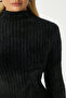 Women's Walk Ribbed Soft Bearded Half-Throat Black Knitwear Sweater 7052 - 5