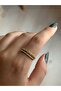 Steel Two Row Quadrilateral Stone Gold Adjustable Women's Ring - 2