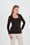 Square Neck Long Sleeve Coffee Color Bluz/Badi̇/Body/Top - 2