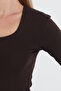 Square Neck Long Sleeve Coffee Color Bluz/Badi̇/Body/Top - 5