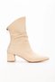 Women's Beige Suede Bellows Short Thick Heeled Boots - 3
