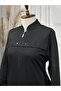 Anne Women's Plus Size High Neck Zippered Pocket Beaded Detail Seasonal Black Coat - 4