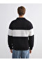 Black Stand Collar Color Block Men's Sweatshirt - 4