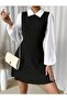 Polo Neck Long Sleeve Mini Women's Dress - Camisole, Terry Cotton Fabric - 3