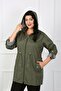 Women's Khaki Striped Lined Plus Size Trench Coat - 2