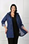 Women's Indigo Striped Lined Plus Size Trench Coat - 2