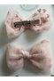 Pink Velvet Detailed Tulle Bow Double Set Girl's Hair Clip - 7