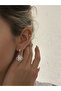 Zircon Stone Detailed Clover Dangle Minimal Steel Earrings Silver - 3