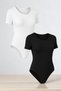 Women's Cotton Lycra Combed Cotton Short Sleeve Crew Neck Black & White 2-Piece Snap Body