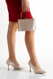 Skin-Similar Satin Fabric Heel Shoes and Bag Combination - 3