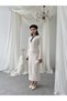 White Stand Collar Pearl and Ribbon Detailed Midi Length Premium Tweed Dress - 3