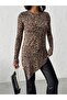 Women's Leopard Asymmetrical Hem Crew Neck Viscose Elastane Tunic Blouse - 5